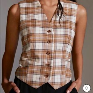 Hutch Plaid Vest top Button front brown tan cream metallic classy preppy XXS